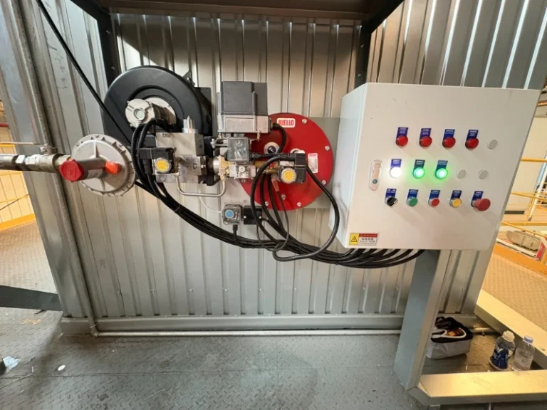Industrial boiler burner system with fuel train and control panel