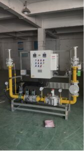 Industrial burner gas valve train with regulator, pressure switches and safety shutoff valves