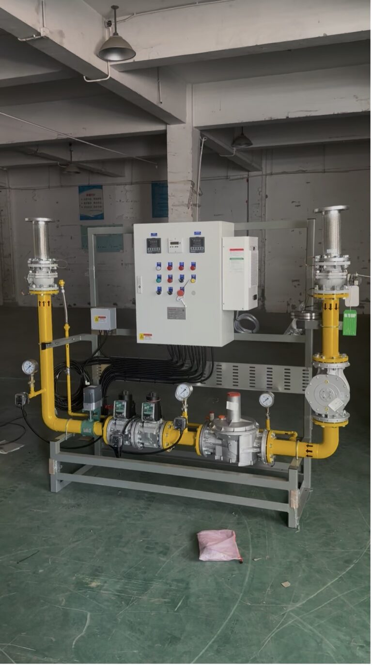 Industrial burner gas valve train with regulator, pressure switches and safety shutoff valves