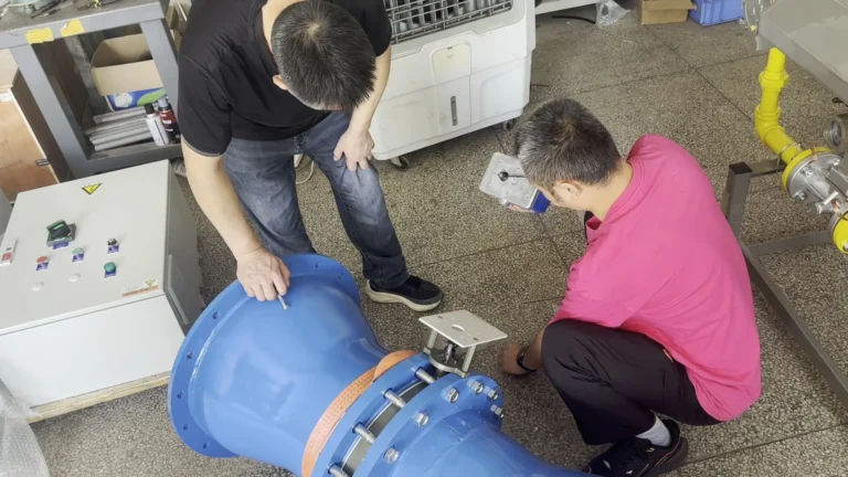 Two HEATFLAM senior engineers reviewing a combustion system for a gypsum powder drying project in Spain