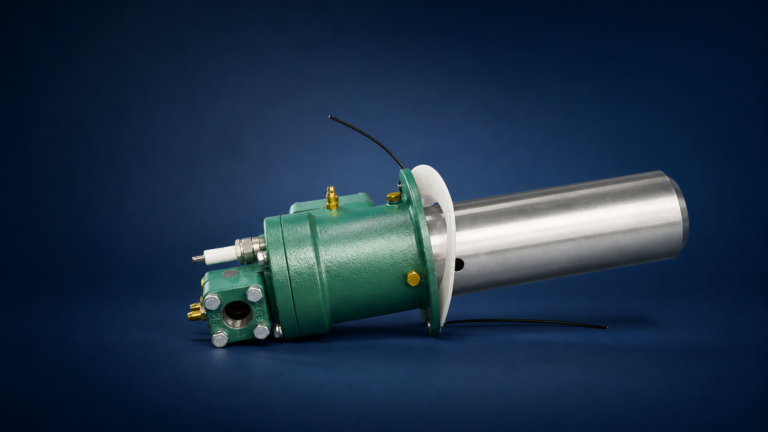 TFB075 Tube Firing Burner with burner body, mounting flange, and air tube