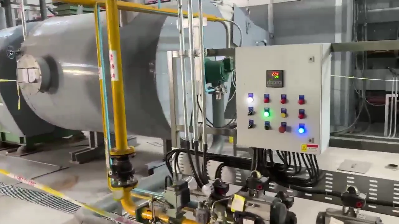 Installed fuel train, piping and combustion equipment for a rock wool curing oven