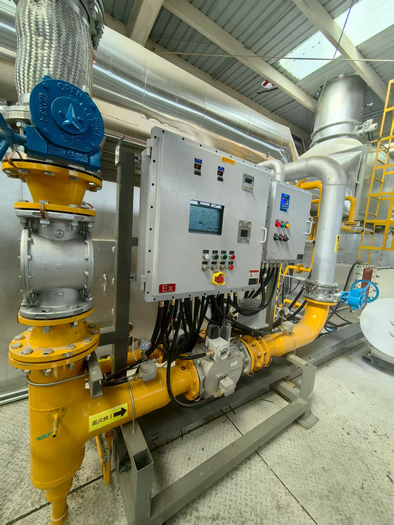 Industrial gas fuel train and combustion control system