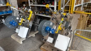 Industrial combustion fuel train and control cabinet during system assembly
